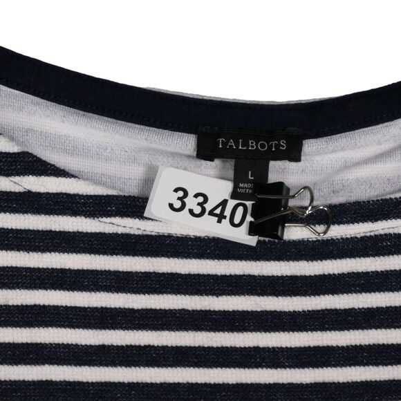 Talbots Knit Top Womens Large Blue White Stripe Nautical Tie Long Sleeves - Picture 10 of 10